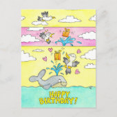 Whale und Seagull Happy Birthday Postcard Postkarte (Vorderseite)