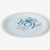 Whale under Sea Watercolor Boy Baby Shower Blue Pappteller (Schrägansicht)