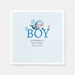 Whale under Sea Watercolor Boy Baby Shower Blue Serviette