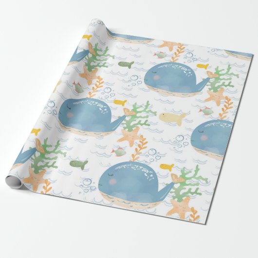 Whale Undersea World Baby Shower Pattern Geschenkpapier (Ungerollt)