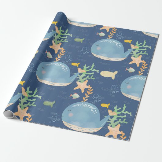 Whale Undersea World Baby Shower Pattern Geschenkpapier (Ungerollt)