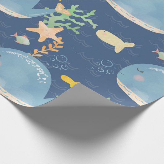 Whale Undersea World Baby Shower Pattern Geschenkpapier (Ecke)