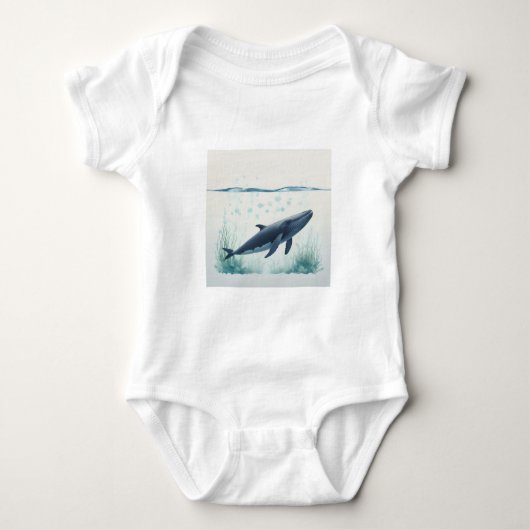 Whale Underwater White Hoodie Baby Strampler (Vorderseite)