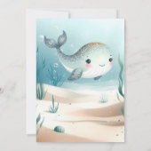 Whale unter der Blue Watercolor Baby Dusche Einladung (Rückseite)