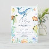 Whale unter der Sea Baby Dusche Einladung (Stehend Vorderseite)
