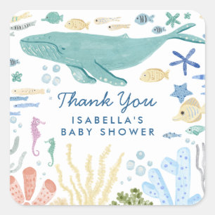 Whale unter der Sea Baby Dusche Quadratischer Aufkleber