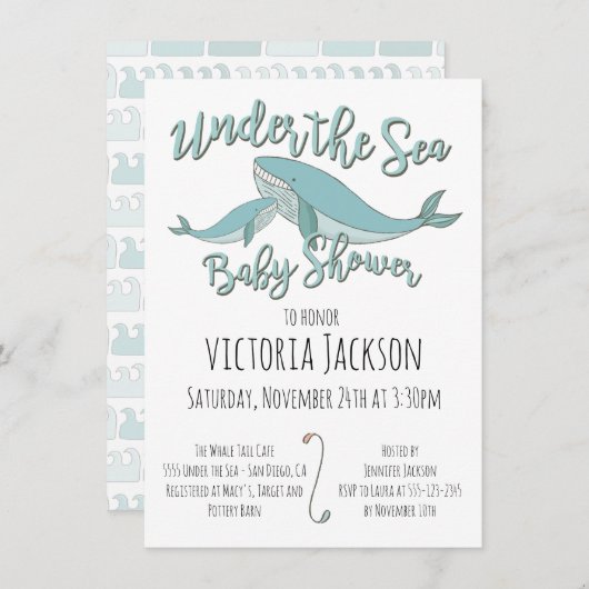 Whale unter der Sea Baby Shower Einladung (Vorne/Hinten)
