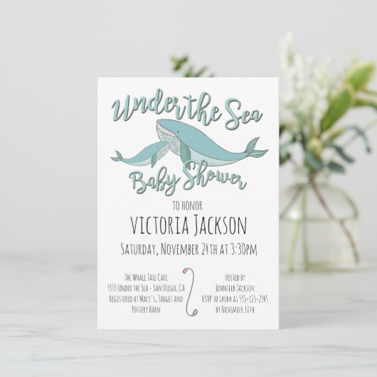 Whale unter der Sea Baby Shower Einladung (Stehend Vorderseite)