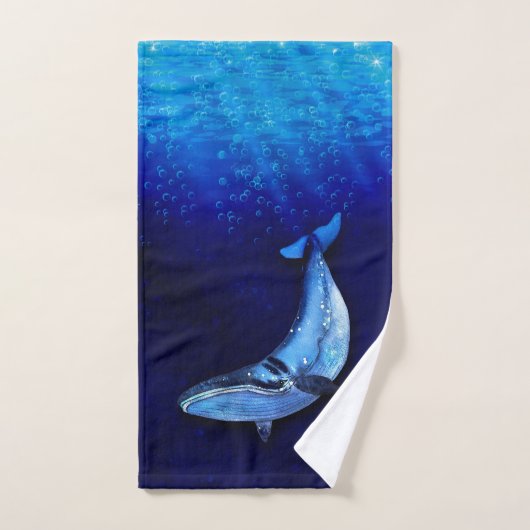 Whale Vertical Motion Szene bis unten in Meerestie Badhandtuch Set (Handtuch)