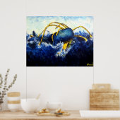 Whale Vs Kolossal Tintenfisch Original Künstlerin  Poster (Küche)