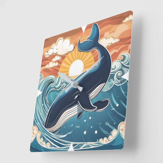 Whale Wall Clock Quadratische Wanduhr (Winkel)