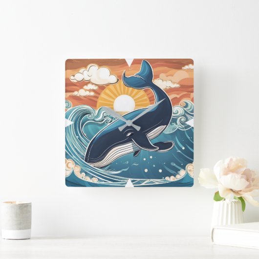 Whale Wall Clock Quadratische Wanduhr (Zuhause)