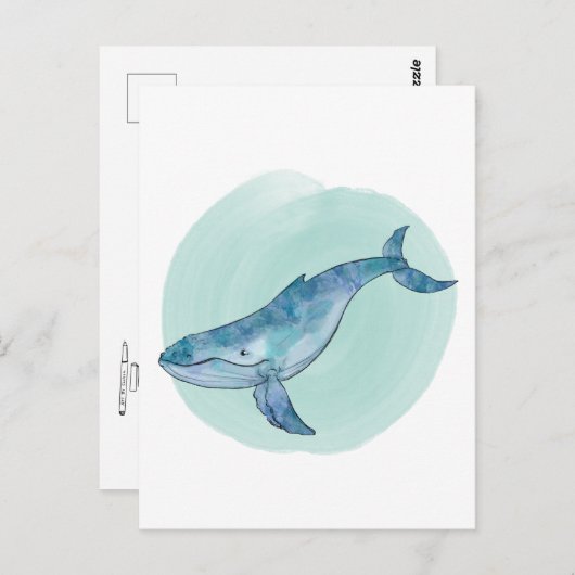 Whale Wasserfarbe Humpback Postkarte (Vorne/Hinten)