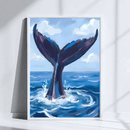 Whale Watching | Blue Ocean Watercolor Poster