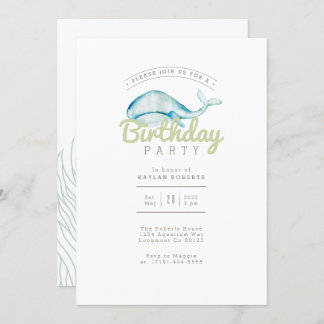 Whale Watercolor | Geburtstagspartei | Meeresleben Einladung