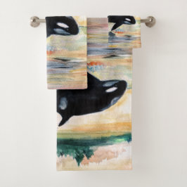 Whale Watercolor Kunst zeichnend Badetuch Set