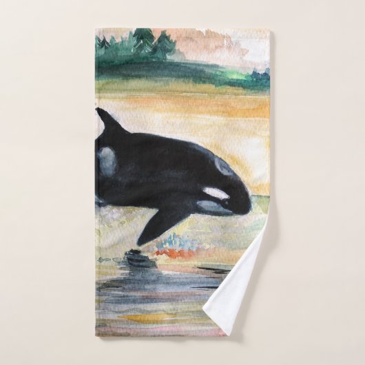 Whale Watercolor Kunst zeichnend Badetuch Set (Handtuch)