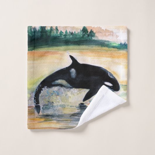 Whale Watercolor Kunst zeichnend Badetuch Set (Waschlappen)