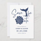 Whale Waves Seashell Beach Typografie Save The Date (Vorderseite)