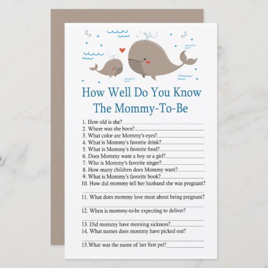 Whale Wie gut kennen Sie das Baby-Duschspiel? (Vorne/Hinten)