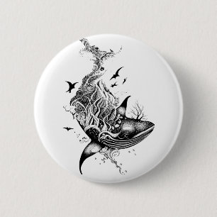 Whale Wild Animal Nature Illustration Art Tattoo Button