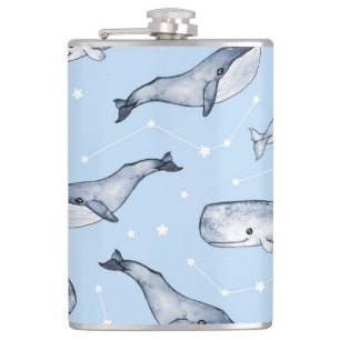 Whale Wonderings: Watercolor Starry Sky Flachmann