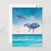 Whales Fantasy Beach Watercolor Postkarte (Vorne/Hinten)