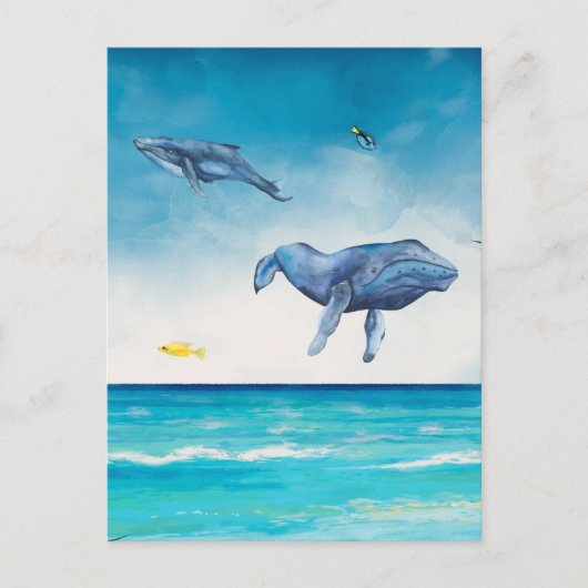 Whales Fantasy Beach Watercolor Postkarte (Vorderseite)