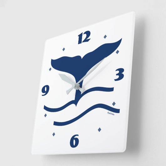 Whales Tail Outline Navy Quadratische Wanduhr (Winkel)