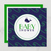 Whales Tale & Wavy Green & Navy Einladung (Vorne/Hinten)