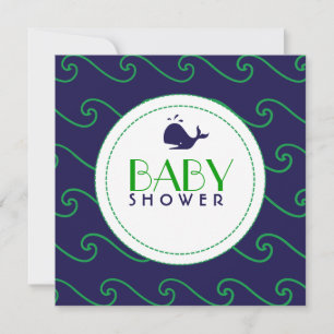 Whales Tale & Wavy Green & Navy Einladung