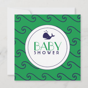 Whales Tale & Wavy Marine & Green Einladung