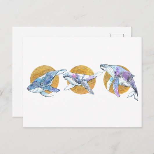 Whales Trio Fly Float and Dream A Postkarte (Vorne/Hinten)