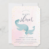 Whales Watercolor Pink Girl Baby Dusche Einladung (Vorderseite)