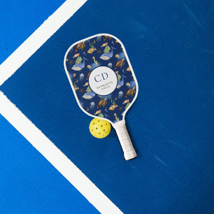 Whalschildkröten Seeblau-Monogramm Pickleball Schläger