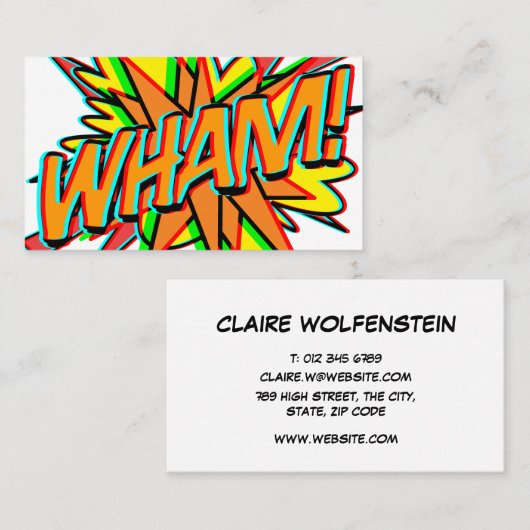 WHAM 3D Fun Retro Comic Book Visitenkarte (Vorne/Hinten)