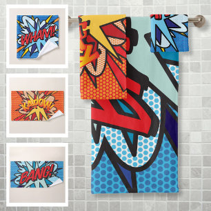 WHAM BANG KAPOW Fun Retro Comic Book Pop Art Badhandtuch Set