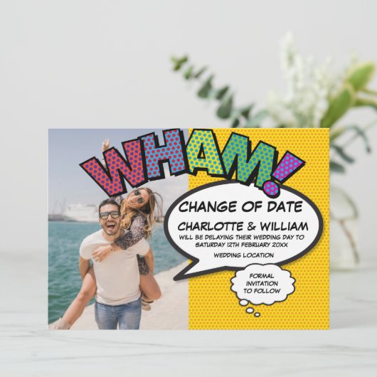 WHAM Foto Änderung des Datums Comic-Buch verschobe Save The Date (Stehend Vorderseite)