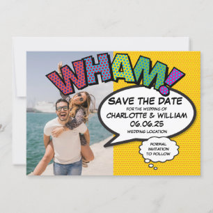 WHAM Foto Speichert das Datum Spaß Retro Comic-Hef Save The Date