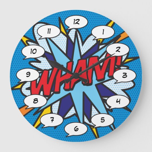 WHAM Fun Retro Comic Pop Kunst Große Wanduhr (Vorderseite)