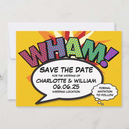 WHAM Rettet das Datum Spaß Retro-Comic- Pop-Art Save The Date (Vorderseite)