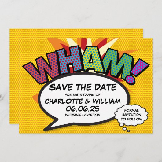 WHAM Save the Date Fun Retro Comic Pop Kunst (Vorne/Hinten)
