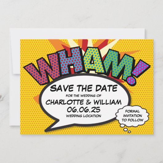 WHAM Save the Date Fun Retro Comic Pop Kunst (Vorderseite)