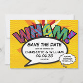 WHAM Save the Date Fun Retro Comic Pop Kunst Einladung (Vorderseite)