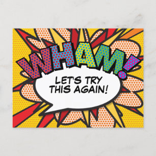 WHAM Verschobene Datumsänderung Comic-Book-Pop-Art Ankündigungspostkarte