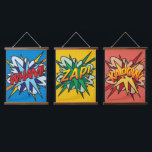 WHAM ZAP KAPOW Comic Book Modern Wandteppich Mit Holzrahmen<br><div class="desc">COMIC BUCH WHAM ZAP KAPOW. Coole,  trendige,  lustige Pop-Wandtapeten,  die so gestaltet sind,  dass sie eine Wanne,  einen Knall,  einen Schlag in jedermanns Zuhause stecken. Ein tolles Geschenk für Sie,  Ihre Freunde oder Ihre Familie. Entwickelt von Thisisnotme©</div>