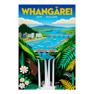 Whangārei Neuseeland Retro-Reiseposter-Kunst Poster