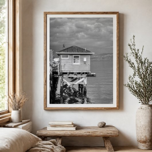 Wharf Building Over Water Coastal Landscape Poster