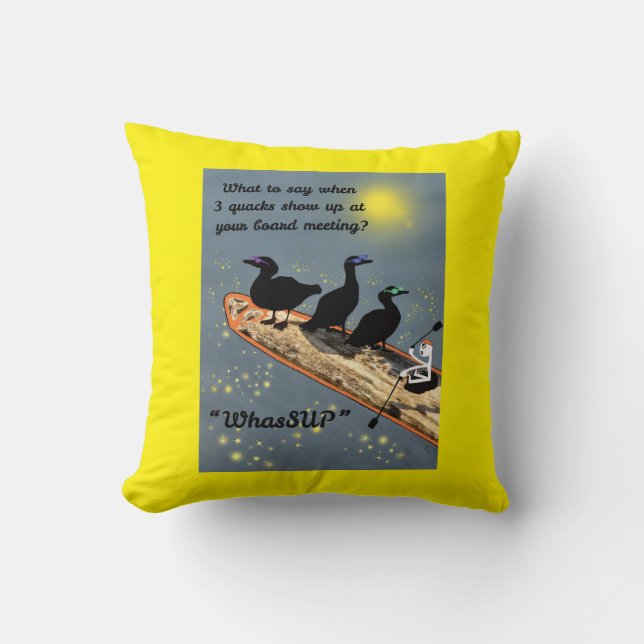 "WhasSUP" mit Enten auf der SUP-Tafel Kissen (Vorderseite)