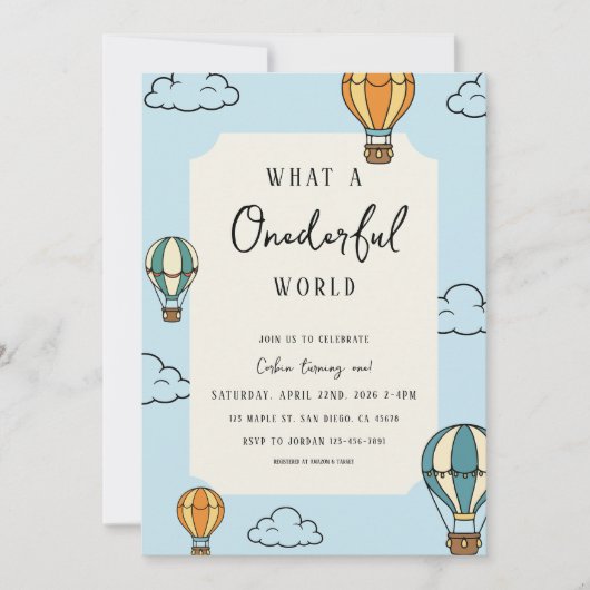 What a Onederful World Birthday Party Invitation Einladung (Vorderseite)